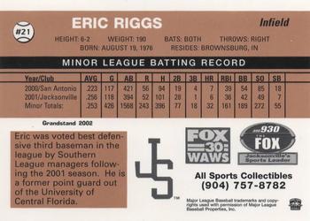 2002 Grandstand Jacksonville Suns #22 Eric Riggs Back