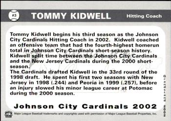 2002 Grandstand Johnson City Cardinals #3 Tommy Kidwell Back