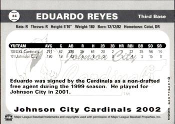 2002 Grandstand Johnson City Cardinals #4 Eduardo Reyes Back