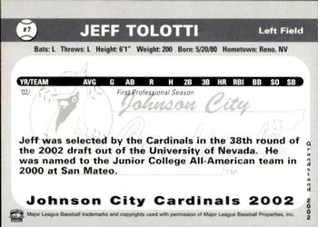 2002 Grandstand Johnson City Cardinals #7 Jeff Tolotti Back