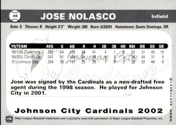 2002 Grandstand Johnson City Cardinals #8 Jose Nolasco Back