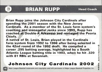 2002 Grandstand Johnson City Cardinals #9 Brian Rupp Back