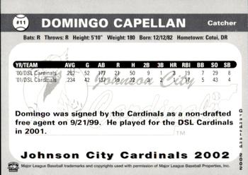 2002 Grandstand Johnson City Cardinals #11 Domingo Capellan Back
