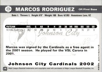 2002 Grandstand Johnson City Cardinals #15 Marcos Rodriguez Back