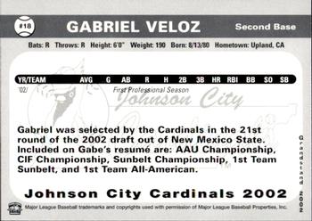 2002 Grandstand Johnson City Cardinals #18 Gabriel Veloz Back