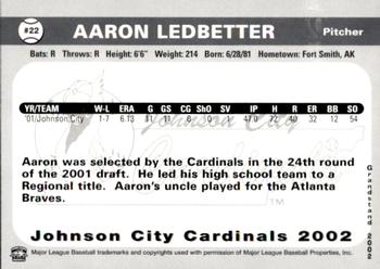 2002 Grandstand Johnson City Cardinals #22 Aaron Ledbetter Back