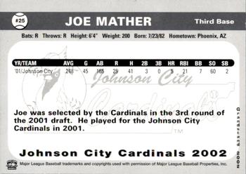 2002 Grandstand Johnson City Cardinals #25 Joe Mather Back