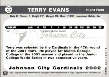 2002 Grandstand Johnson City Cardinals #29 Terry Evans Back