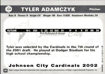 2002 Grandstand Johnson City Cardinals #34 Tyler Adamczyk Back