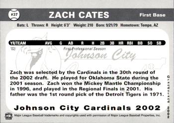 2002 Grandstand Johnson City Cardinals #37 Zach Cates Back