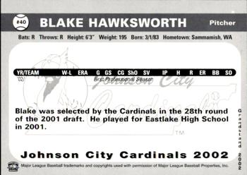 2002 Grandstand Johnson City Cardinals #40 Blake Hawksworth Back