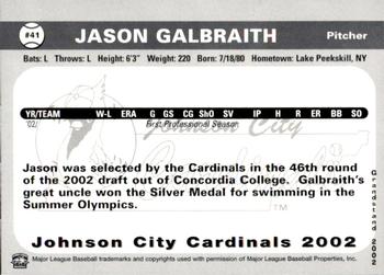 2002 Grandstand Johnson City Cardinals #41 Jason Galbraith Back