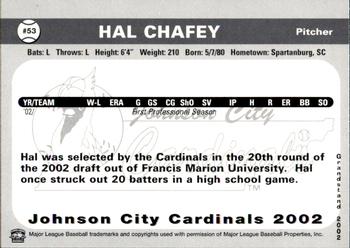2002 Grandstand Johnson City Cardinals #53 Hal Chafey Back