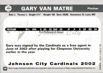 2002 Grandstand Johnson City Cardinals #56 Gary Van Matre Back