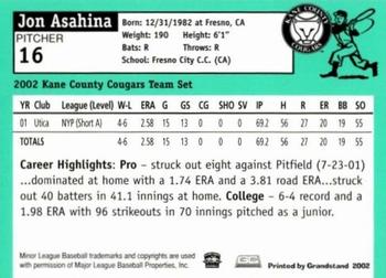2002 Grandstand Kane County Cougars #5 Jon Asahina Back