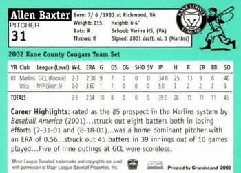 2002 Grandstand Kane County Cougars #6 Allen Baxter Back