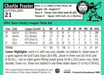 2002 Grandstand Kane County Cougars #12 Charlie Frazier Back