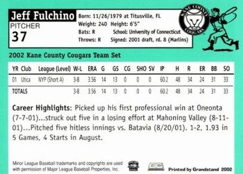 2002 Grandstand Kane County Cougars #13 Jeff Fulchino Back