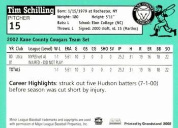 2002 Grandstand Kane County Cougars #21 Tim Schilling Back