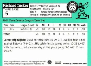 2002 Grandstand Kane County Cougars #25 Michael Tucker Back
