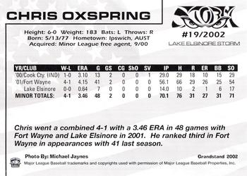 2002 Grandstand Lake Elsinore Storm #24 Chris Oxspring Back