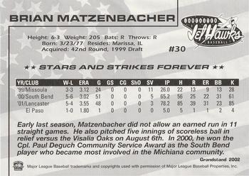 2002 Grandstand Lancaster JetHawks #30 Brian Matzenbacher Back