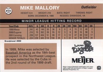 2002 Grandstand Lansing Lugnuts #NNO Mike Mallory Back