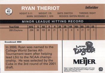 2002 Grandstand Lansing Lugnuts #NNO Ryan Theriot Back