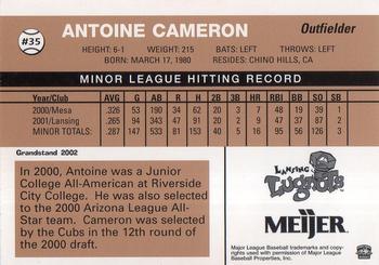 2002 Grandstand Lansing Lugnuts #NNO Antoine Cameron Back