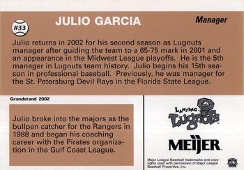 2002 Grandstand Lansing Lugnuts #NNO Julio Garcia Back