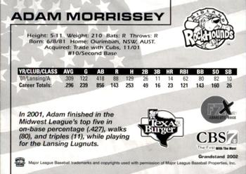 2002 Grandstand Midland RockHounds #NNO Adam Morrissey Back