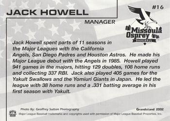 2002 Grandstand Missoula Osprey #16 Jack Howell Back