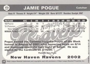 2002 Grandstand New Haven Ravens #NNO Jamie Pogue Back