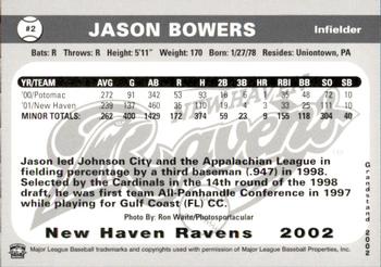 2002 Grandstand New Haven Ravens #NNO Jason Bowers Back