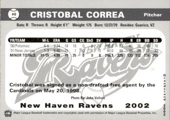 2002 Grandstand New Haven Ravens #NNO Cristobal Correa Back