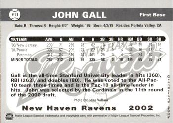2002 Grandstand New Haven Ravens #NNO John Gall Back