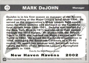 2002 Grandstand New Haven Ravens #NNO Mark DeJohn Back