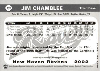 2002 Grandstand New Haven Ravens #NNO Jim Chamblee Back