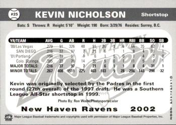 2002 Grandstand New Haven Ravens #NNO Kevin Nicholson Back