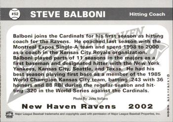 2002 Grandstand New Haven Ravens #NNO Steve Balboni Back