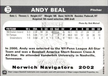 2002 Grandstand Norwich Navigators #2 Andy Beal Back