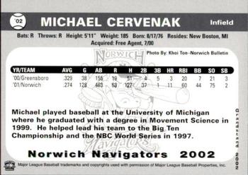2002 Grandstand Norwich Navigators #5 Michael Cervenak Back
