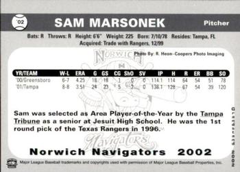 2002 Grandstand Norwich Navigators #14 Sam Marsonek Back