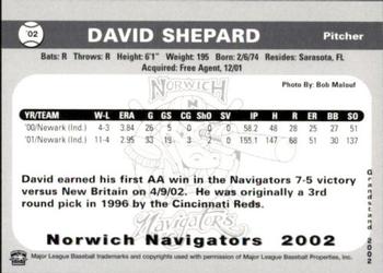2002 Grandstand Norwich Navigators #25 David Shepard Back