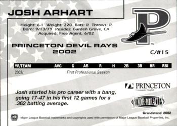2002 Grandstand Princeton Devil Rays #2 Josh Arhart Back