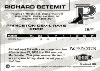 2002 Grandstand Princeton Devil Rays #4 Richard Betemit Back
