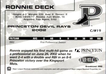 2002 Grandstand Princeton Devil Rays #6 Ronnie Deck Back