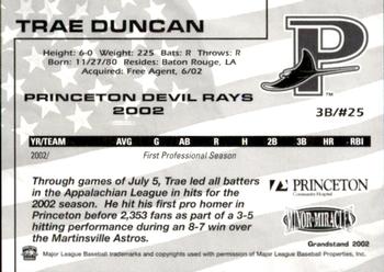 2002 Grandstand Princeton Devil Rays #7 Trae Duncan Back
