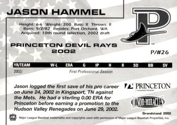 2002 Grandstand Princeton Devil Rays #10 Jason Hammel Back