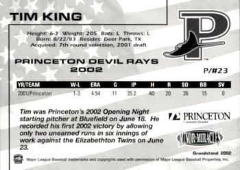 2002 Grandstand Princeton Devil Rays #12 Tim King Back